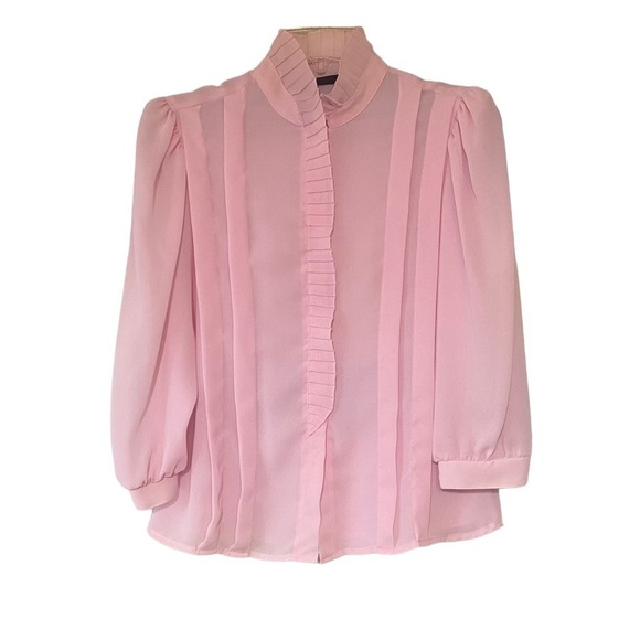Vintage Pink Ruffle Blouse Slightly Sheer Sz Medium - Picture 1 of 11